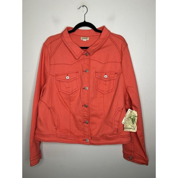 One World Orange Denim Long Sleeve Button Down Jean Jacket Size 2X NWT - Picture 1 of 11
